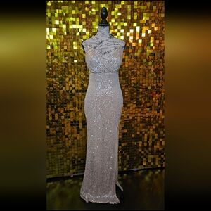 Silver Sequin Evening Gown A AFAR Size Small fits up to Medium